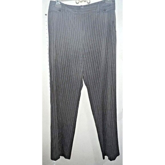 Womens Dressbarn Pants Olive Green w/Teal pin Stripes Pockets Stretch SZ 12 - Picture 1 of 3